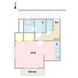 御殿山フラット ワンルームの間取図画像