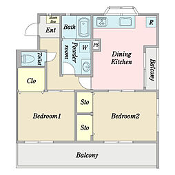 ルーナブルー北習志野 3階2DKの間取り