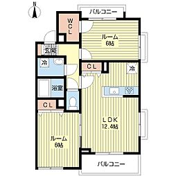アヴァンセカエム 2LDKの間取図画像