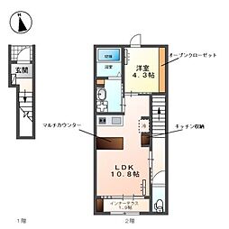 レインボー シェル 1LDKの間取図画像