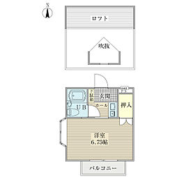 風見鶏館 2階1Kの間取り