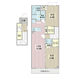 クローバーフィールド 2LDKの間取図画像
