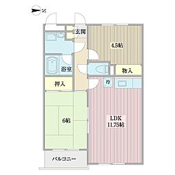 あさひ壱番館 2LDKの間取図画像