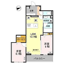 RESIDENCE KAZE 桜 2LDKの間取図画像