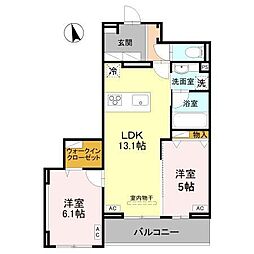 RESIDENCE KAZE 桜 2LDKの間取図画像