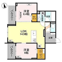 RESIDENCE KAZE 桜 2LDKの間取図画像