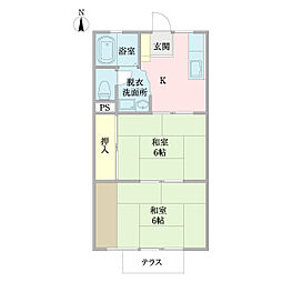 しんまちハイツ5 2Kの間取図画像
