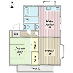 KハイツA棟 2DKの間取図画像