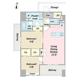 マンションキリモト 2LDKの間取図画像