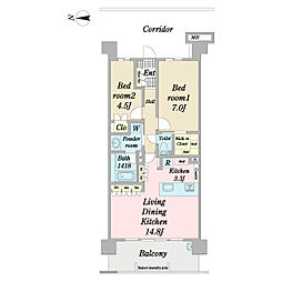 エステムコート横浜新吉田レジデンス 2LDKの間取図画像