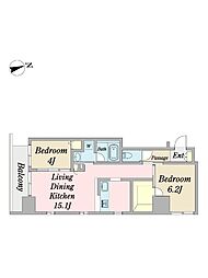JANUS府中 2LDKの間取図画像