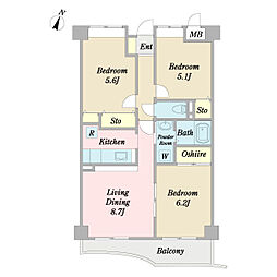 アスティール 3LDKの間取図画像