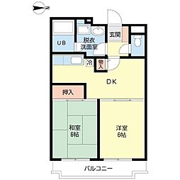 プロシード西葛西一番館 5階2DKの間取り