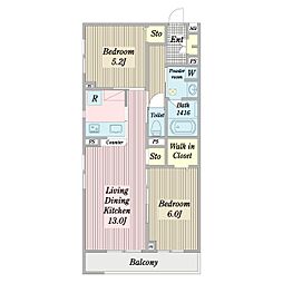 セントラルポイント南葛西 2LDKの間取図画像