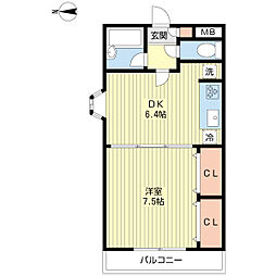 シェソワ 1DKの間取図画像