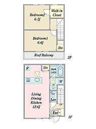 フォンティーヌ参番館 2LDKの間取図画像