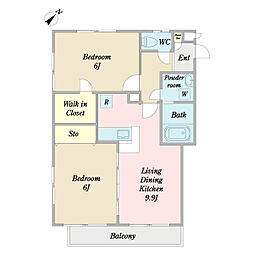 ハピネス 2階2LDKの間取り