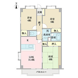 サンマーレ東船橋壱番館 3LDKの間取図画像