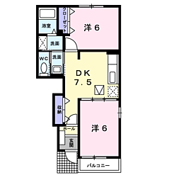 アンソレイエ2 2DKの間取図画像