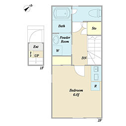 ベレガンス新鎌ヶ谷II 2階1Kの間取り