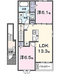 ルミエール鹿黒Ｂ 2階2LDKの間取り