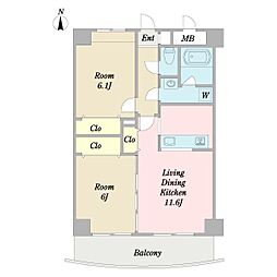 エスポワール六町 2LDKの間取図画像