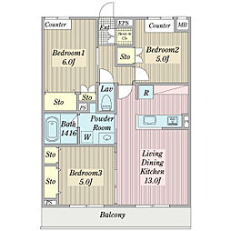 フェリオ1 3LDKの間取図画像