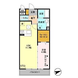 クレールコート 1LDKの間取図画像