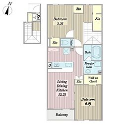 ソレイユ春日町A 2LDKの間取図画像