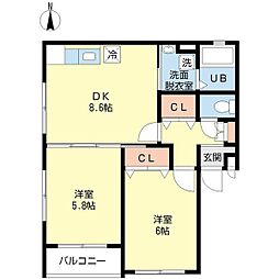ファーストフラット三原台 2DKの間取図画像