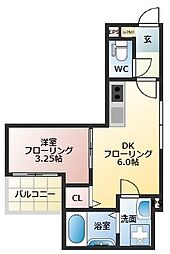 G-place大濠I 2階1DKの間取り