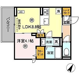 トリシア博多麦野　弐番館 2階1LDKの間取り