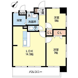 グランツ白金 2LDKの間取図画像