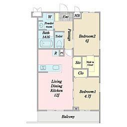 クラール茨木駅前 2LDKの間取図画像