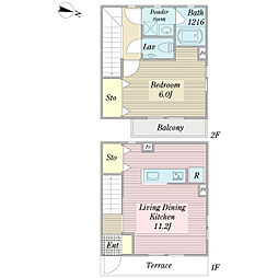 桜新町リーベンハイム 1LDKの間取図画像