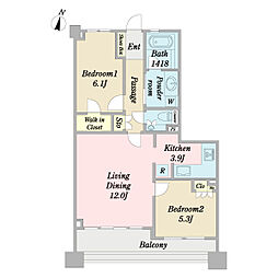 ブリリア外苑出羽坂 2LDKの間取図画像