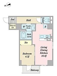 キュリアスＫ 3階1LDKの間取り