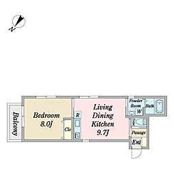 Ａｊｉｔｅｓａｎｏ 0402 4階1LDKの間取り