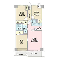 インペリアル東白楽ガーデンハウスB棟 3LDKの間取図画像