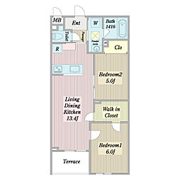 プエンテリア岡崎 3階2LDKの間取り