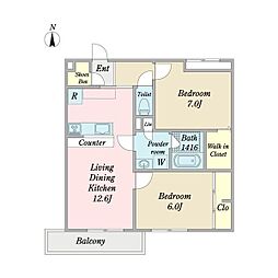 トッティ 2LDKの間取図画像