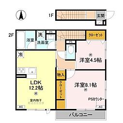 アレ・デ・フルール西向日駅前B棟 2LDKの間取図画像