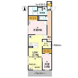 アレ・デ・フルール西向日駅前A棟 2LDKの間取図画像