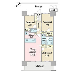 ブランシエラ那覇開南プレミスト 3LDKの間取図画像