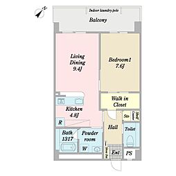 アマテラス新都心 1LDKの間取図画像