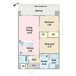 アマテラス新都心 2LDKの間取図画像