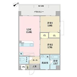 アマテラス新都心 2LDKの間取図画像