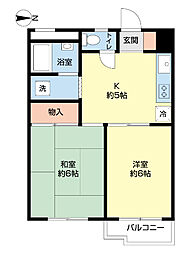 ミツウロコ王子第二マンション 2DKの間取図画像
