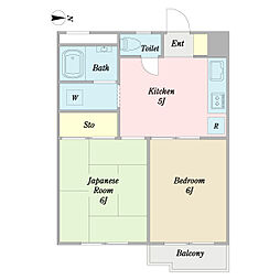 ミツウロコ王子第二マンション 2DKの間取図画像