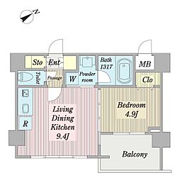 レジデンシャルスター柏 1LDKの間取図画像